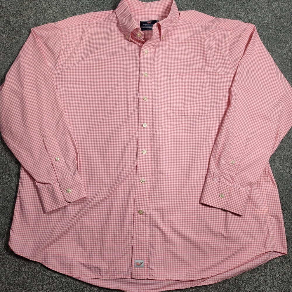 Vineyard Vines Mens XXL Pink Gingham Performance Murray Shirt 1W1439
